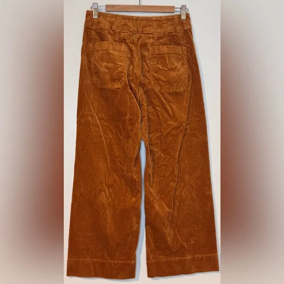 Maeve ANTHROPOLOGIE Colette Caramel Corduroy Wide-Leg Crop Pants Women’s Size 29 - Picture 5 of 12